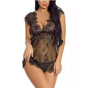 Eyelash Lace Babydoll Sleepwear Sheer Nightgown
